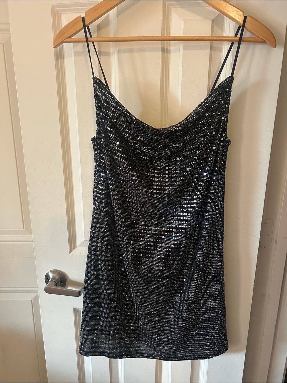 NWT Topshop Nordstrom Metallic Silver Sequin Cowl Neck Mini Dress Size US 6